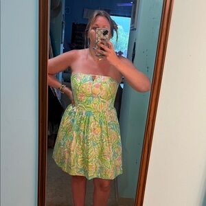 Lilly Pulitzer Strapless Dress with Green and Pink Floral